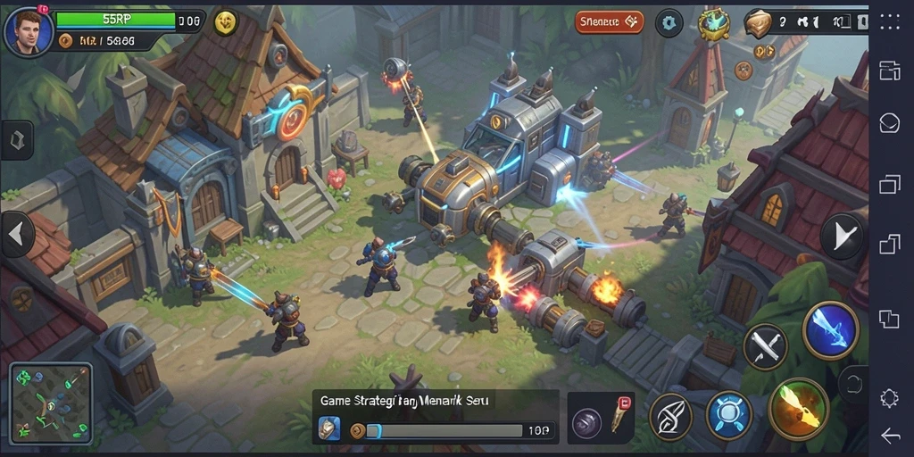 Screenshot gameplay 55RP menampilkan pertempuran strategis yang seru.