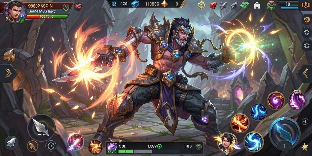 Tangkapan layar menunjukkan pengalaman gameplay MOBA yang mendebarkan.
