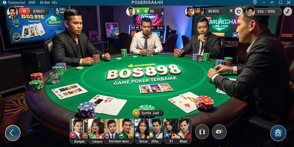 Tampilan gameplay seru dengan suasana meja Poker yang menegangkan.
