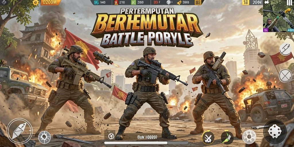 Tampilan gameplay seru dan mendebarkan dalam D200M Battle Royale.