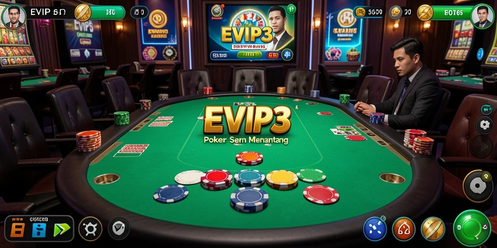 Tampilan seru dari gameplay poker di EVIP3