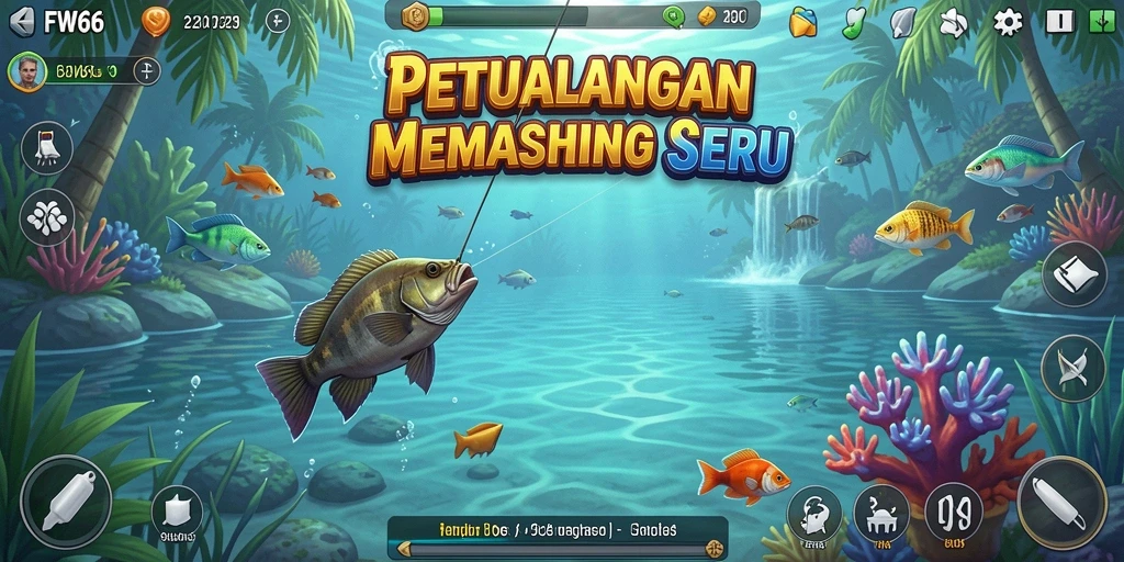 Screenshot gameplay FW66 dengan aksi memancing yang menegangkan.