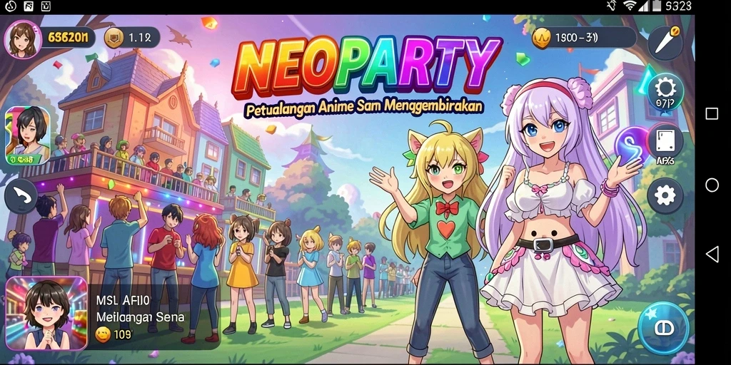 Tampilan gameplay seru NEOPARTY dengan karakter Anime yang menawan.