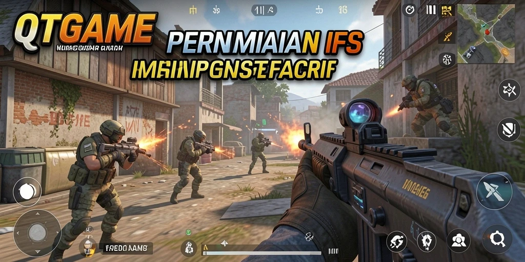 Tampilan gameplay QTGAME menunjukkan aksi tembak-menembak yang mendebarkan dan grafis yang memukau.