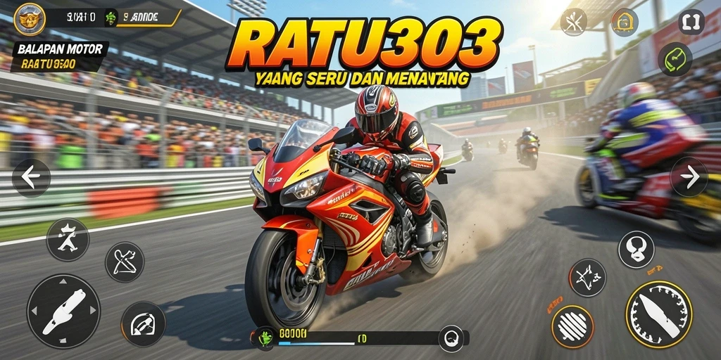 Screenshot gameplay RATU303 menampilkan aksi balapan motor yang mendebarkan.
