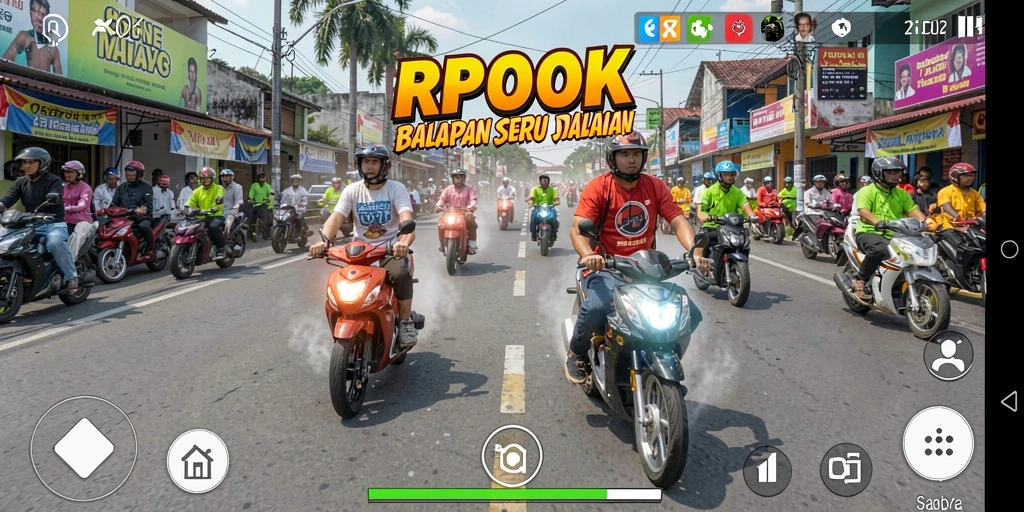 Tampilan gameplay RPOK dengan mobil balap yang cepat.