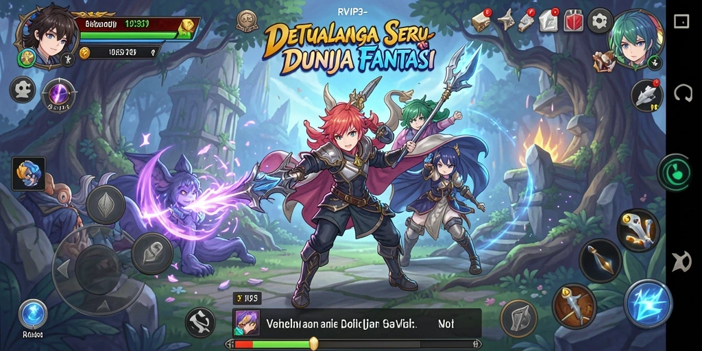 Screenshot utama RVIP3 menampilkan aksi pertarungan yang seru dan karakter anime yang menarik.
