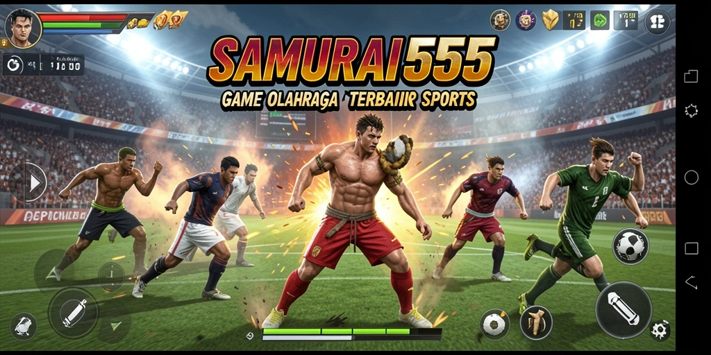 Tampilan gameplay yang mendebarkan dari SAMURAI555 di arena olahraga.