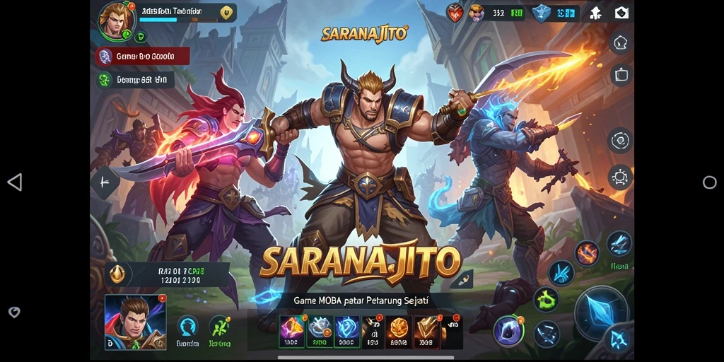 Screenshot utama game SARANAJITU menampilkan aksi pertempuran yang mendebarkan.