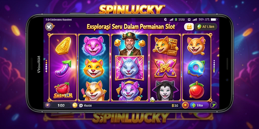Tampilan gameplay SPINLUCKY yang menggembirakan saat memutar gulungan slot.