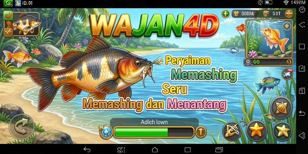 Screenshot permainan WAJAN4D menampilkan aksi memancing yang seru.