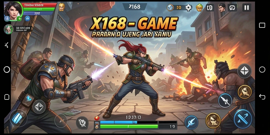 Screenshot gameplay seru dalam X168 dengan aksi pertarungan yang mendebarkan.